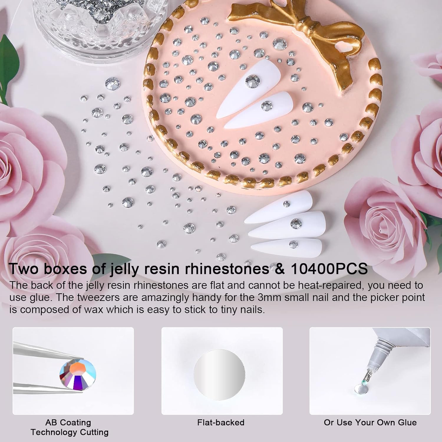 10400 PCS White Rhinestones, Jelly Resin Crystals for Nails & Crafts with 15 Cm