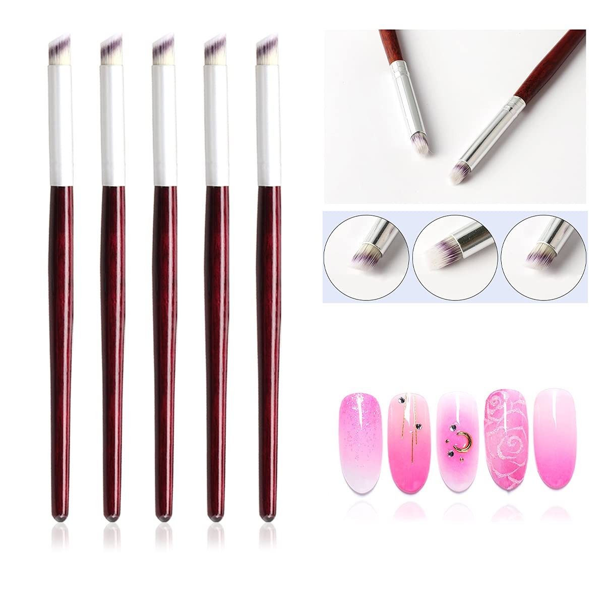 French Tip Nail Brushes Set Half Moon Shape Sier Handle Oblique