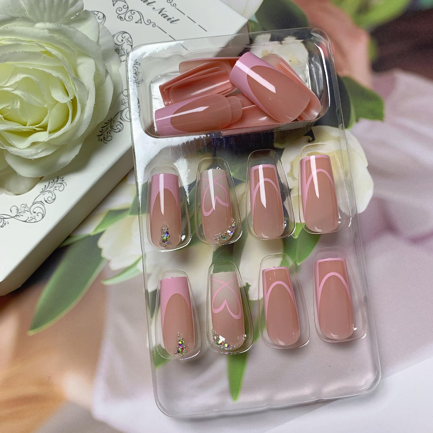 Medium Press on Nails Square Glue Nail Light Pink Medium, Pink-2
