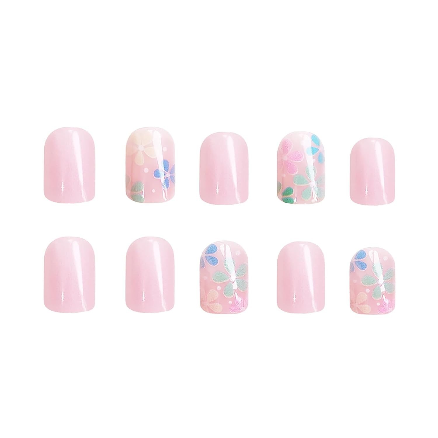 24Pcs Short Square Glossy Flower Press-On Nails – Perfect Gift Set for Girls