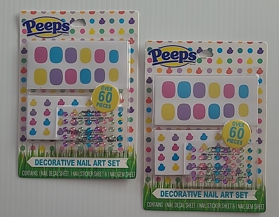 PEEPS Nail Art Set Decorative 60 pcs Decals Stickers Gems Easter Basket