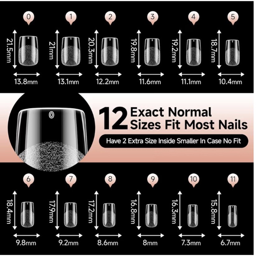 Press-On Nails Kit Medium Square Black with 90s/Y2k White Design Hand Pained New
