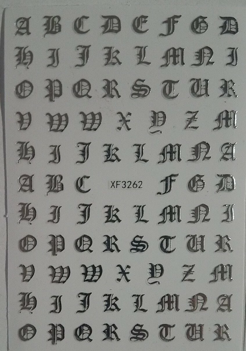 Silver Alphabet Letters Nail Art Stickers