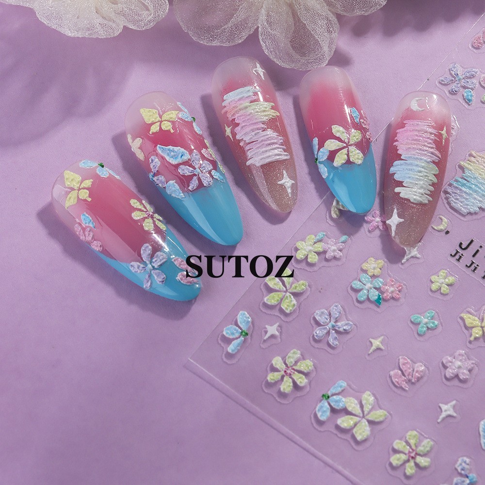 2Pcs 5D Nail Stickers Embossed Daisy Flower Bride Decal Nail Art Decoration NH29