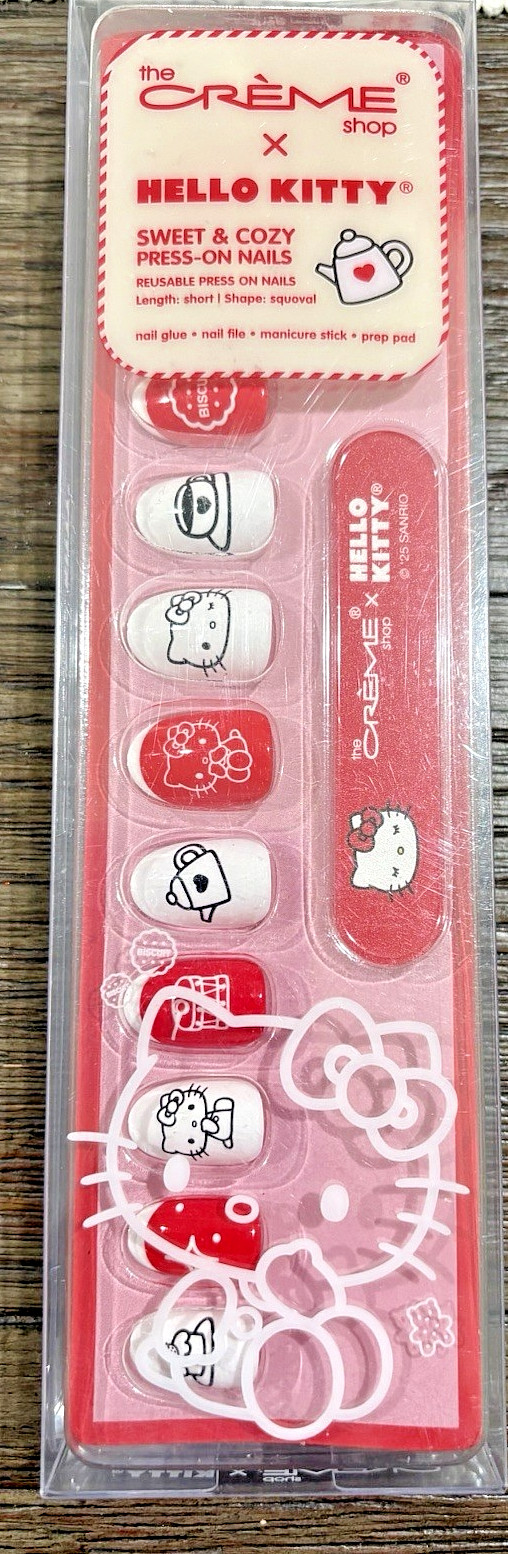The Crème Shop x Hello Kitty Red & White Shiny Squoval Short Press-On Nails
