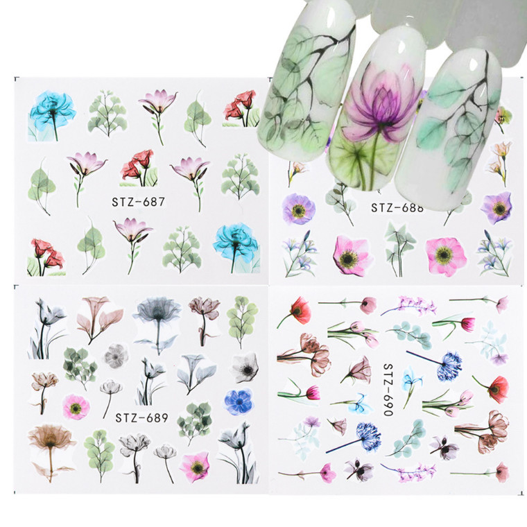 Nail Art Water Transfer Sticker Flower Rose Butterfly Lily Seashell Decals NS5