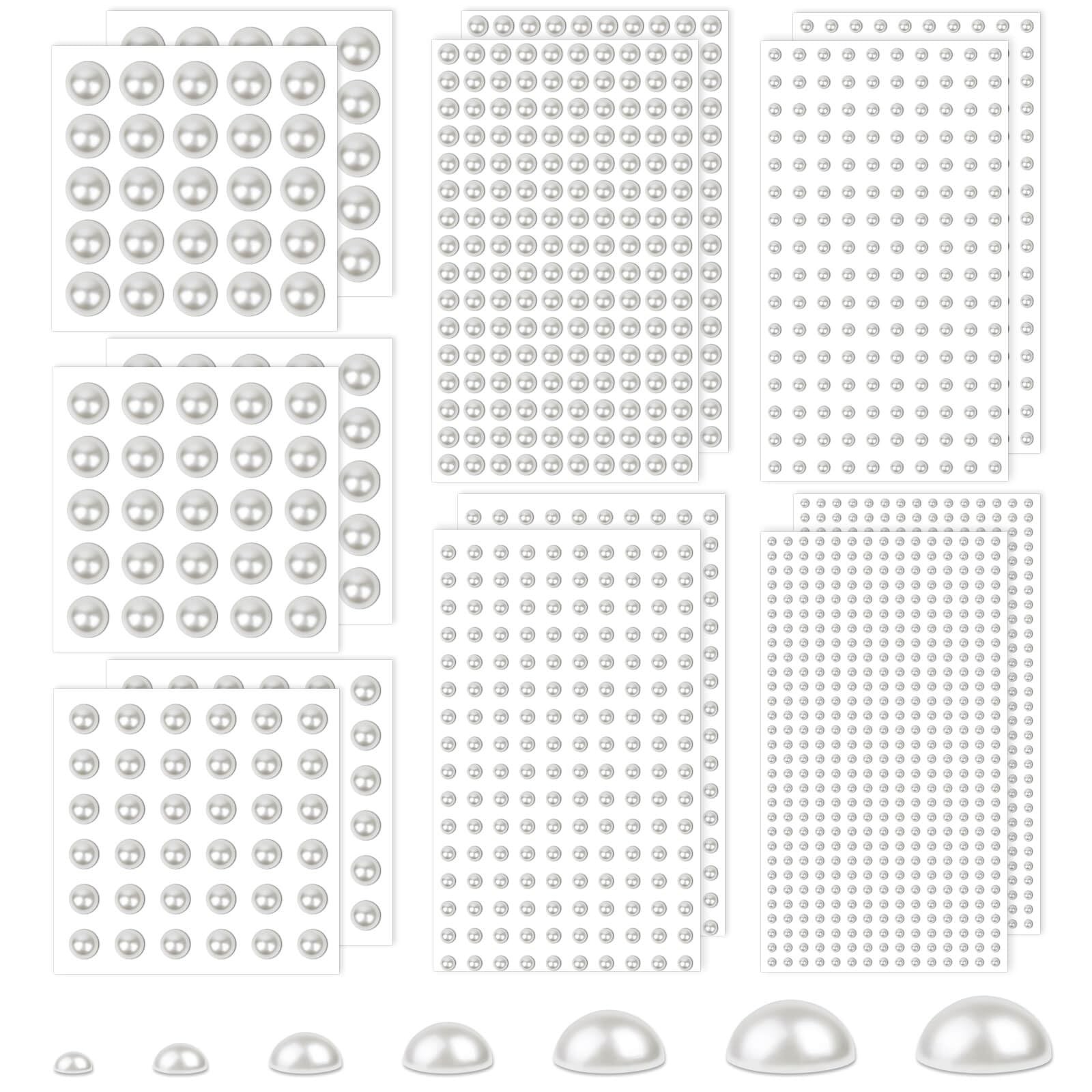 7 Sizes Self Adhesive Ivory White Hair Pearl Stickers, 2032 Pieces Stick on P…