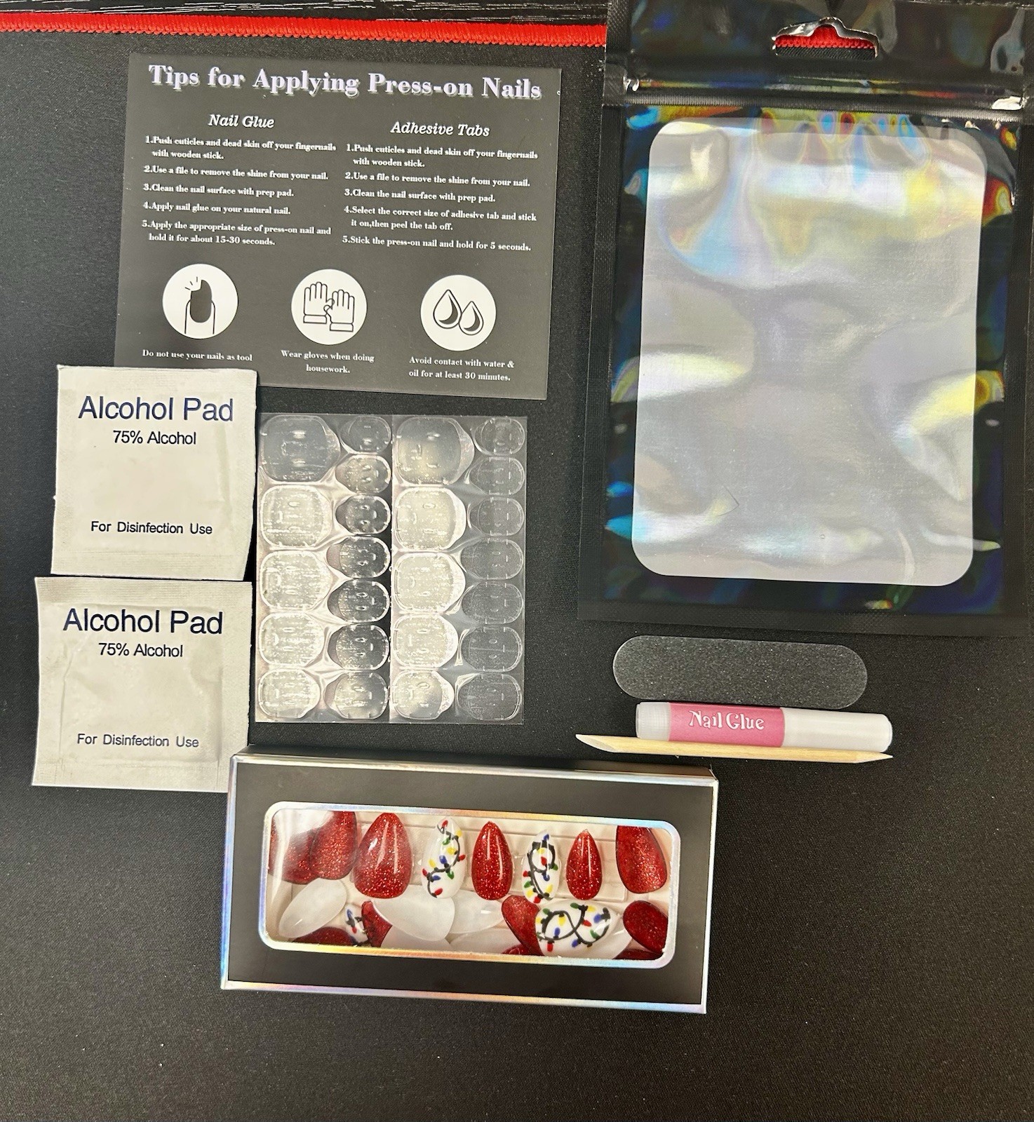 💅 Custom Luxury Holiday Press on Gel Nail Set W Kit 24pcs Medium Almond