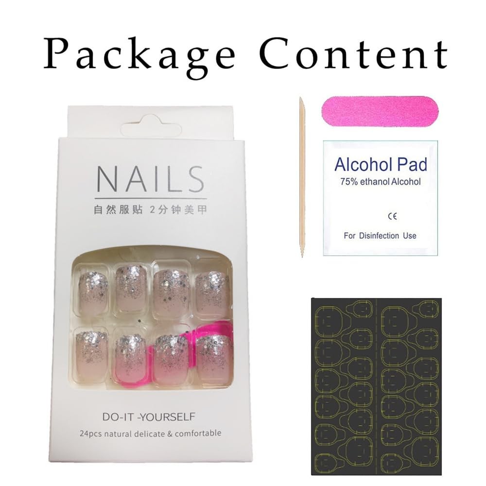 Acrylic Square Press on Nails Medium Length, style1, 0.10 Fl Oz (Pack of 28)