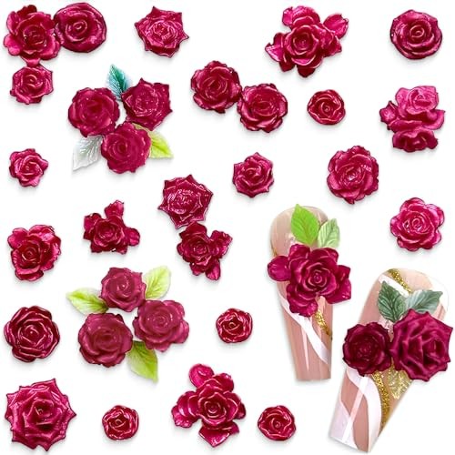 3D Rose Red Flower Nail Charms Luminous Camellias Roses Nail Art Charms Soft