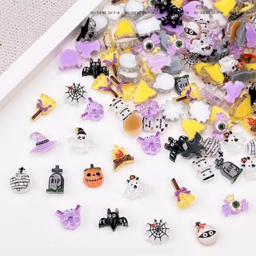 100Pcs Halloween Nail Art Charms Multi Shapes Colors 3D Pumpkin Halloween-5