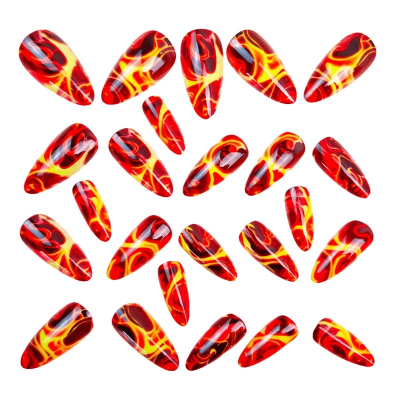 48 pcs of flame patterned flowing fake nails – detachable flowing textured nails