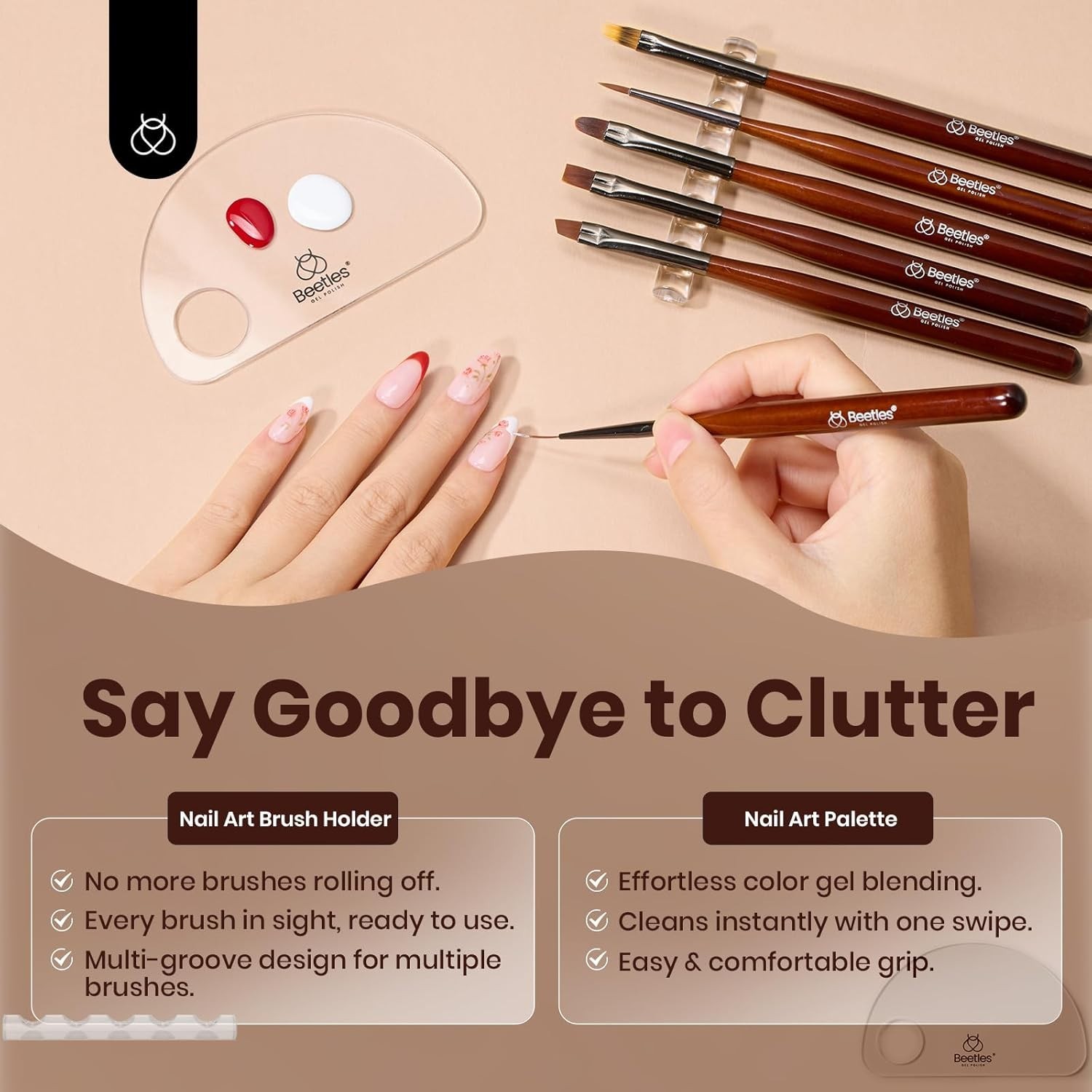 Nail Art Brushes, 6 Pcs Fingernail Art Design Pens, Nail Art Tools, Wood Alloy H