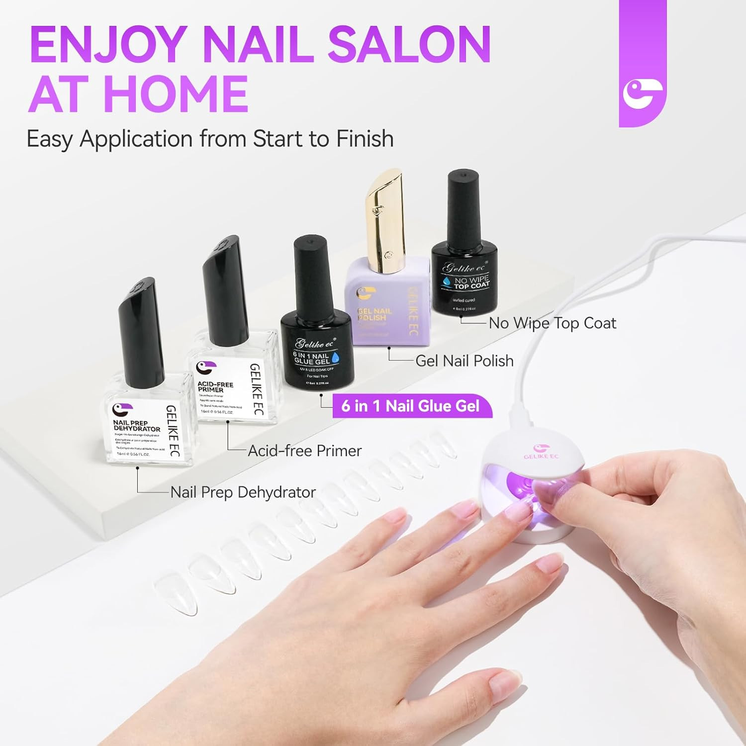 Gel Nail Glue for Press Ons: 6 in 1 Strong UV Nail Glue for Nail Tips and Acryli