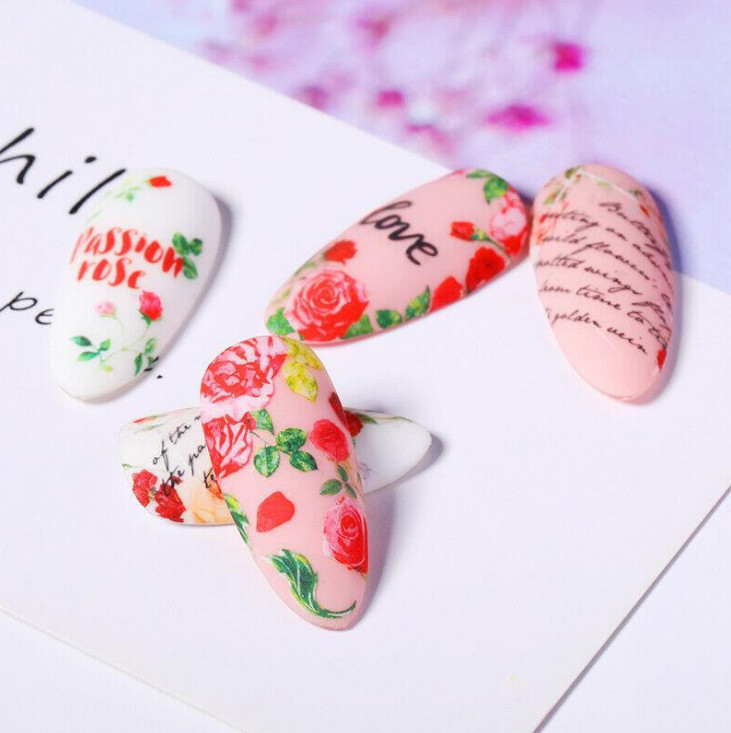 3D Nail Stickers Decals Valentine Red Blue Pink Rose Flower Love Decoration NS3