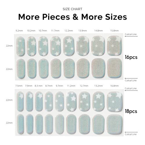Semi Cured Gel Nail Strips, 34 pcs Salon-Quality Gel Nail Shimmery Stars