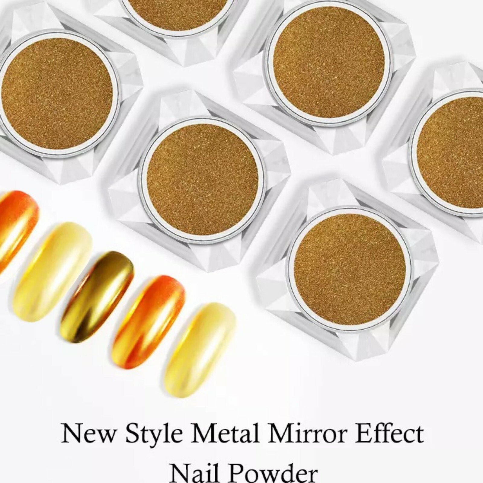 GOLD Mirror Nail Chrome Powder Effect Dust Nails Platinum Shimmer Pigment Brush