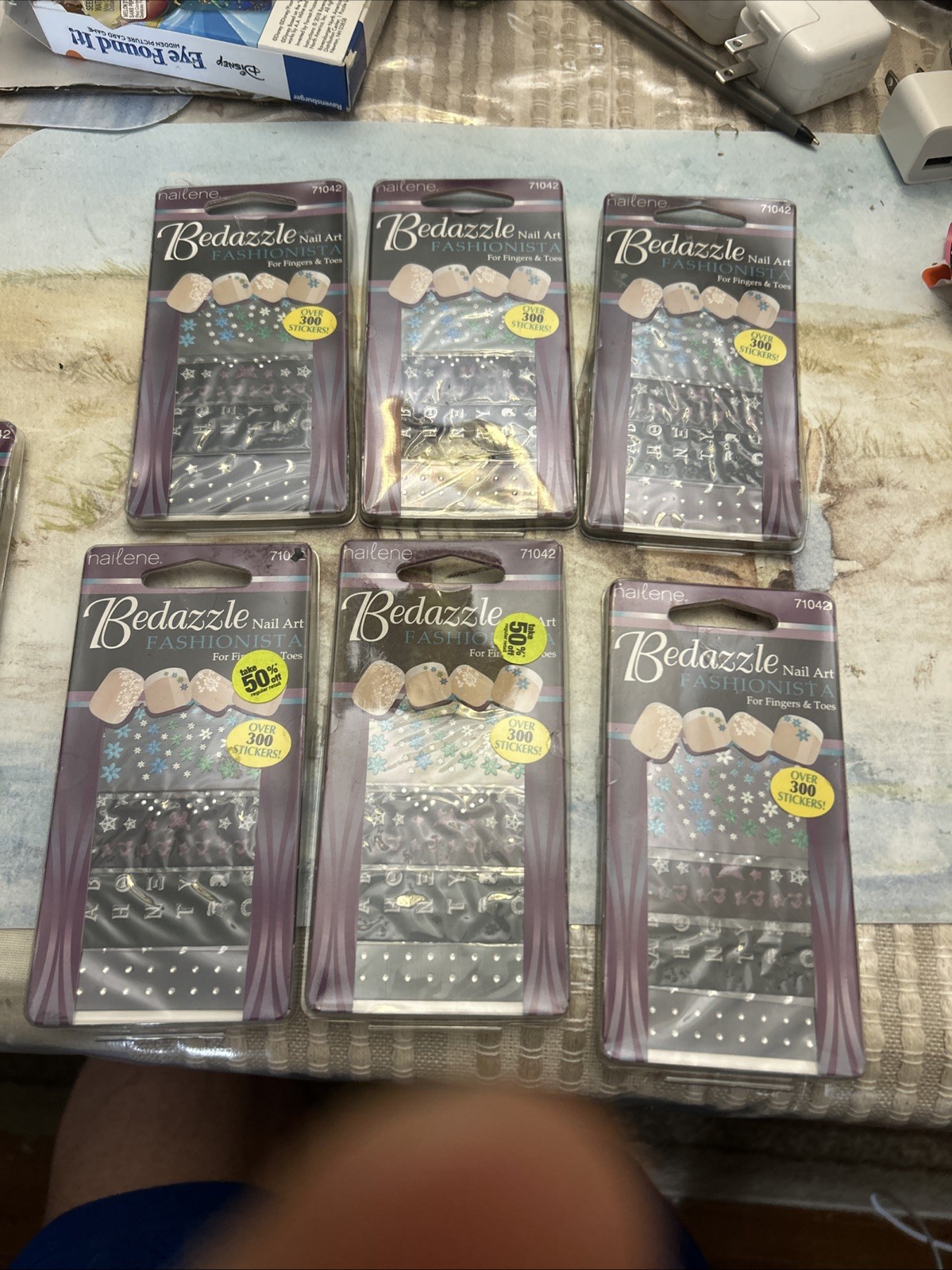 6 X 300+-Pack Nailene Stickers Bedazzle Nail Art  for Fingers & Toes #71042