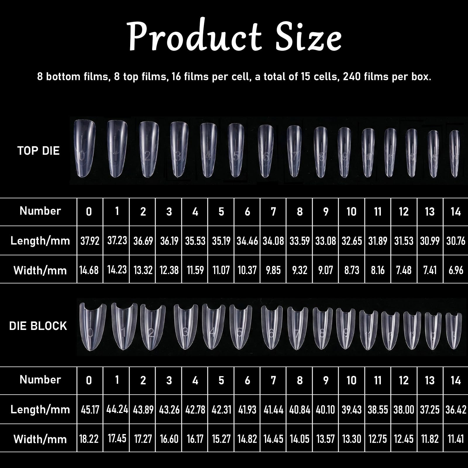 240 PCS Original Sandwich Nails Dual Forms, 15 Sizes Long Coffin Reusable Nai…