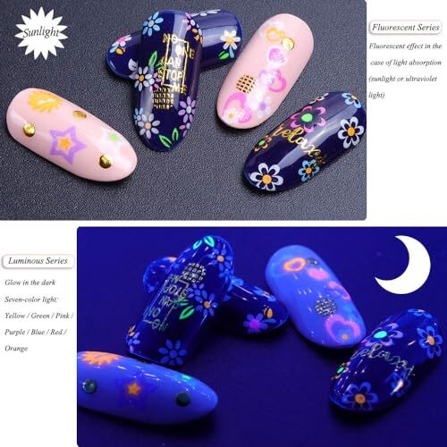 EBANKU 24Sheets Fluorescence Nail Art Stickers Decals 3D Self-Adhesive
