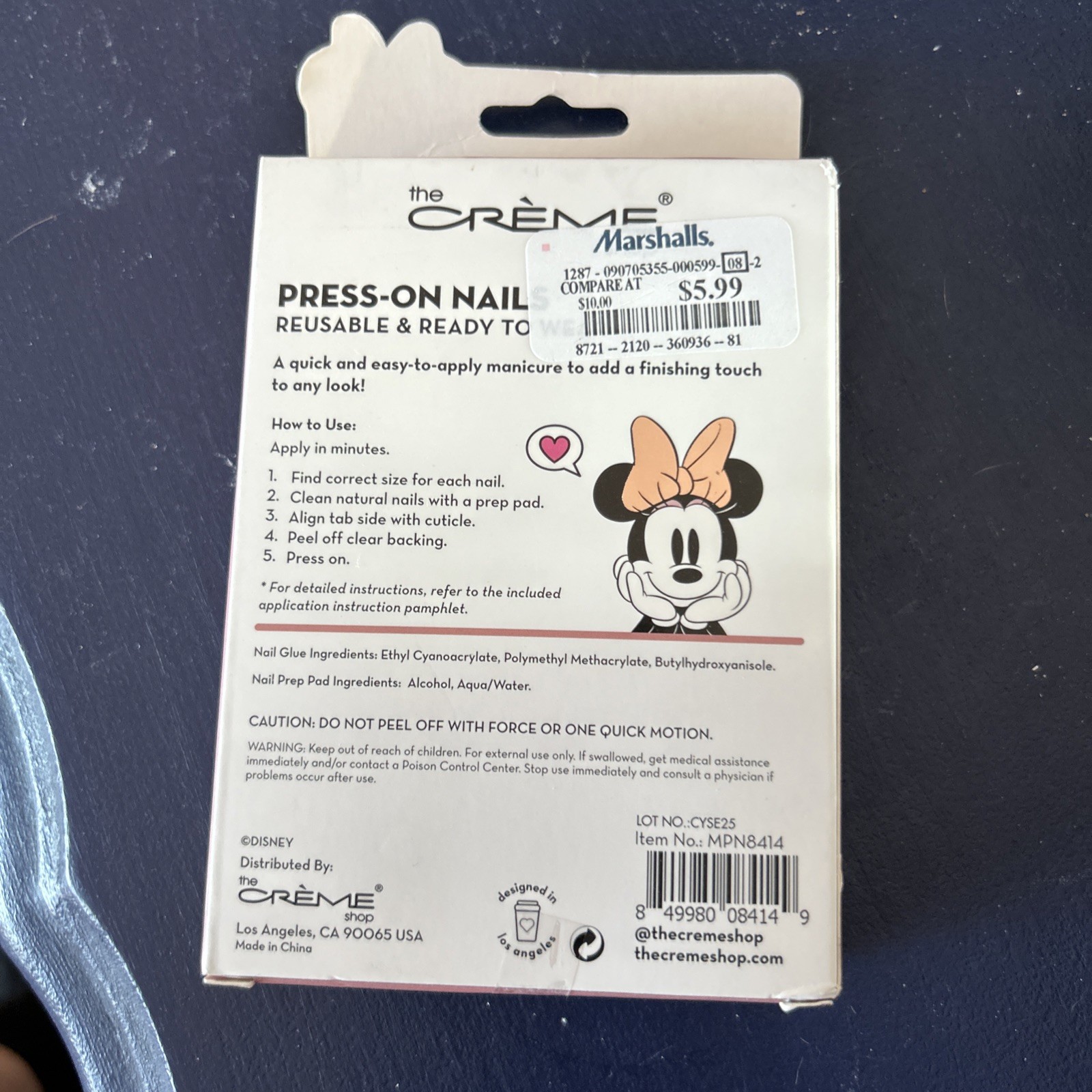 The Crème Shop Minnie Mouse Reusable Press On Nails 24 Gel Effect Med Length NEW