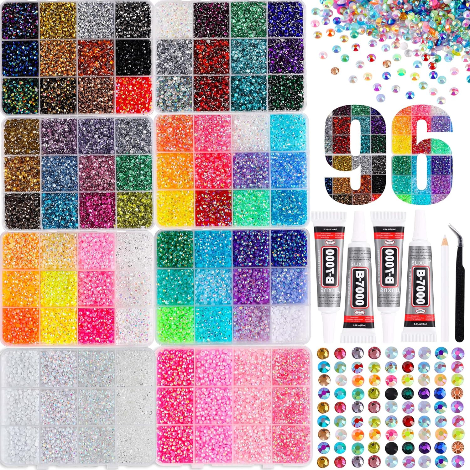 72000PCS Bedazzling Kit with 8 Boxes, 3mm Flatback Resin Rhinestones, Sparkling