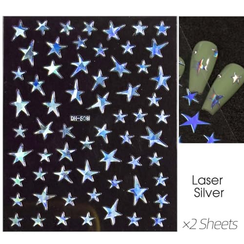 14 Sheets Y2k Star Nail Art Stickers – 7 Colors – Self-Adhesive Nail Style-3