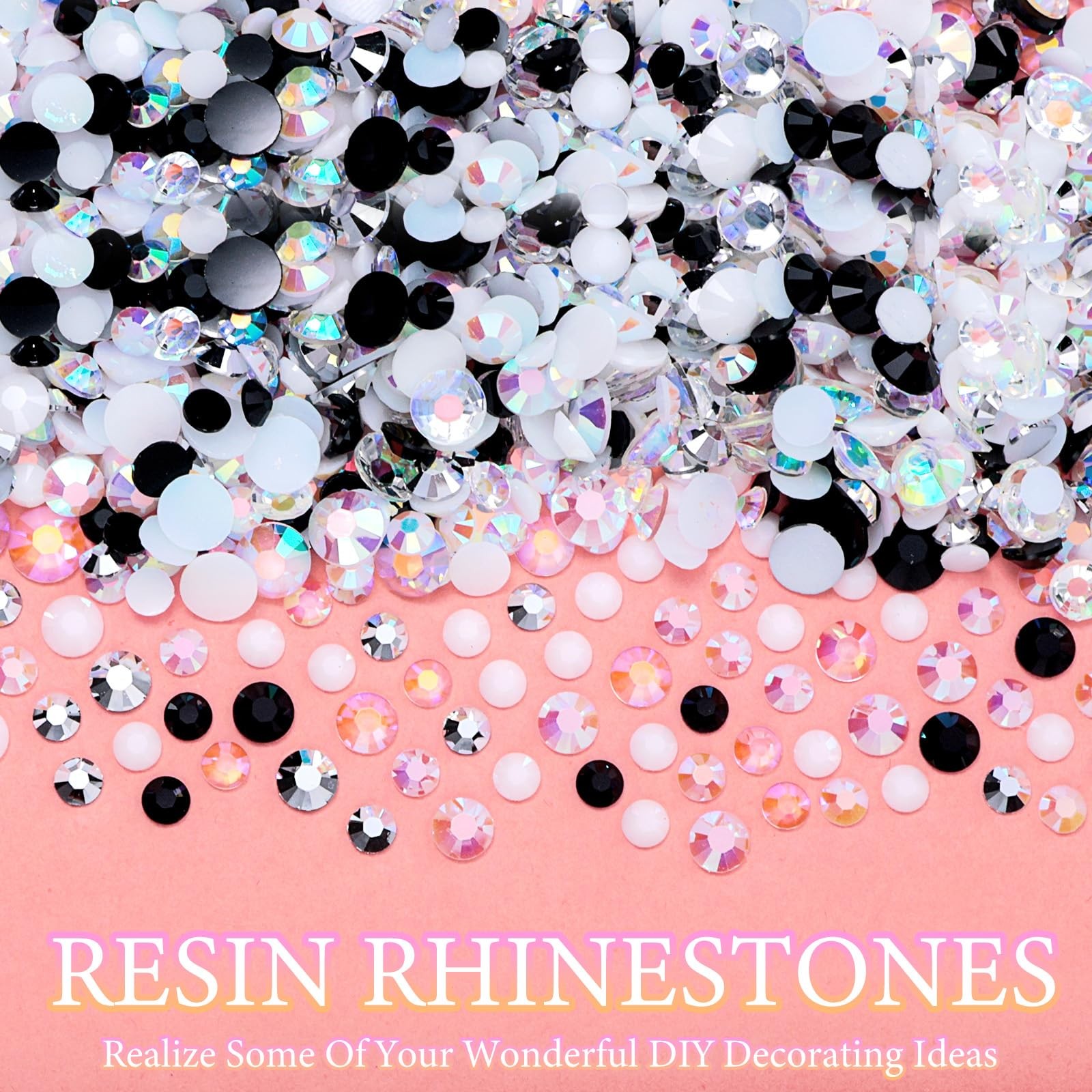 12000 Pcs Resin Jelly Rhinestones for Crafting, Multi Sizes Flatback White Bl…