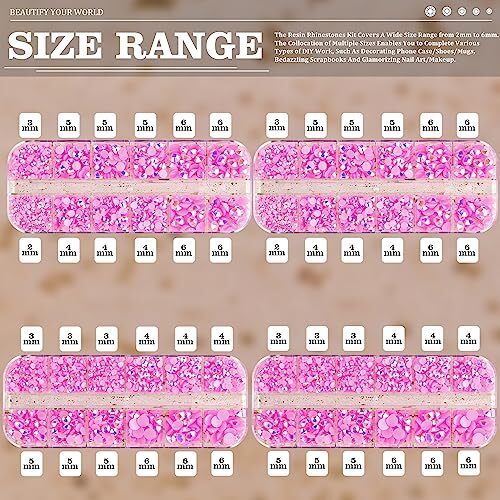 BELLEBOOST 7000PCS Resin Rhinestones Kits, Medium Amount-4 Boxes 26 Pink AB