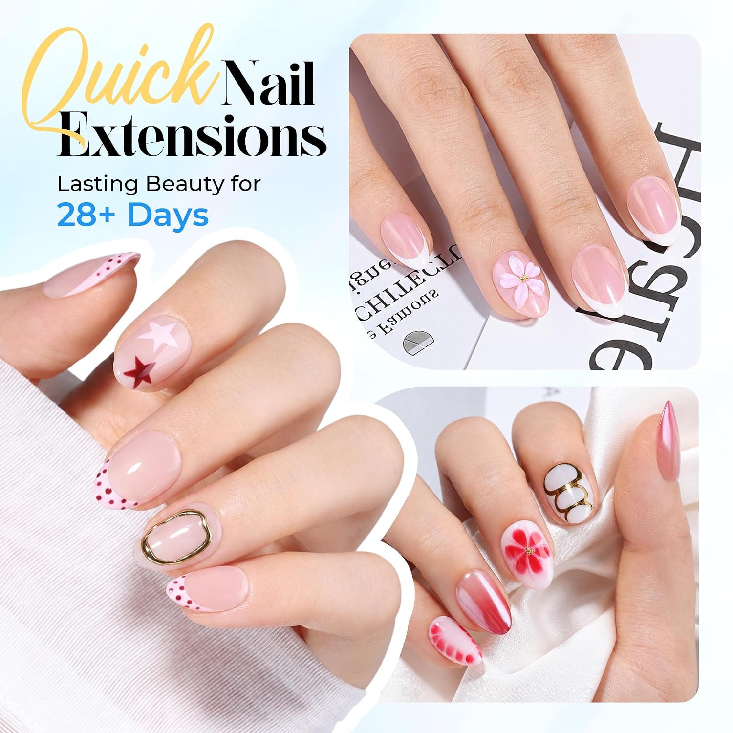 Gel Nail Kit: Extra Short Almond 120Pcs Pre-Etched Soft Gel Nail Tips with 15G S