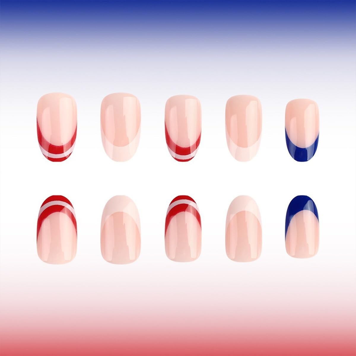 24Pcs French Tip Press on Nails Red Blue White Fake Nail Set for 4th of July