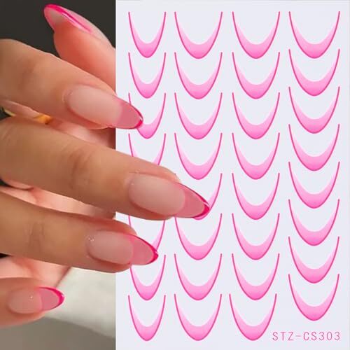 6 Sheets French Colorful Nail Art Stickers 3D Self-Adhesive Lines Gradient