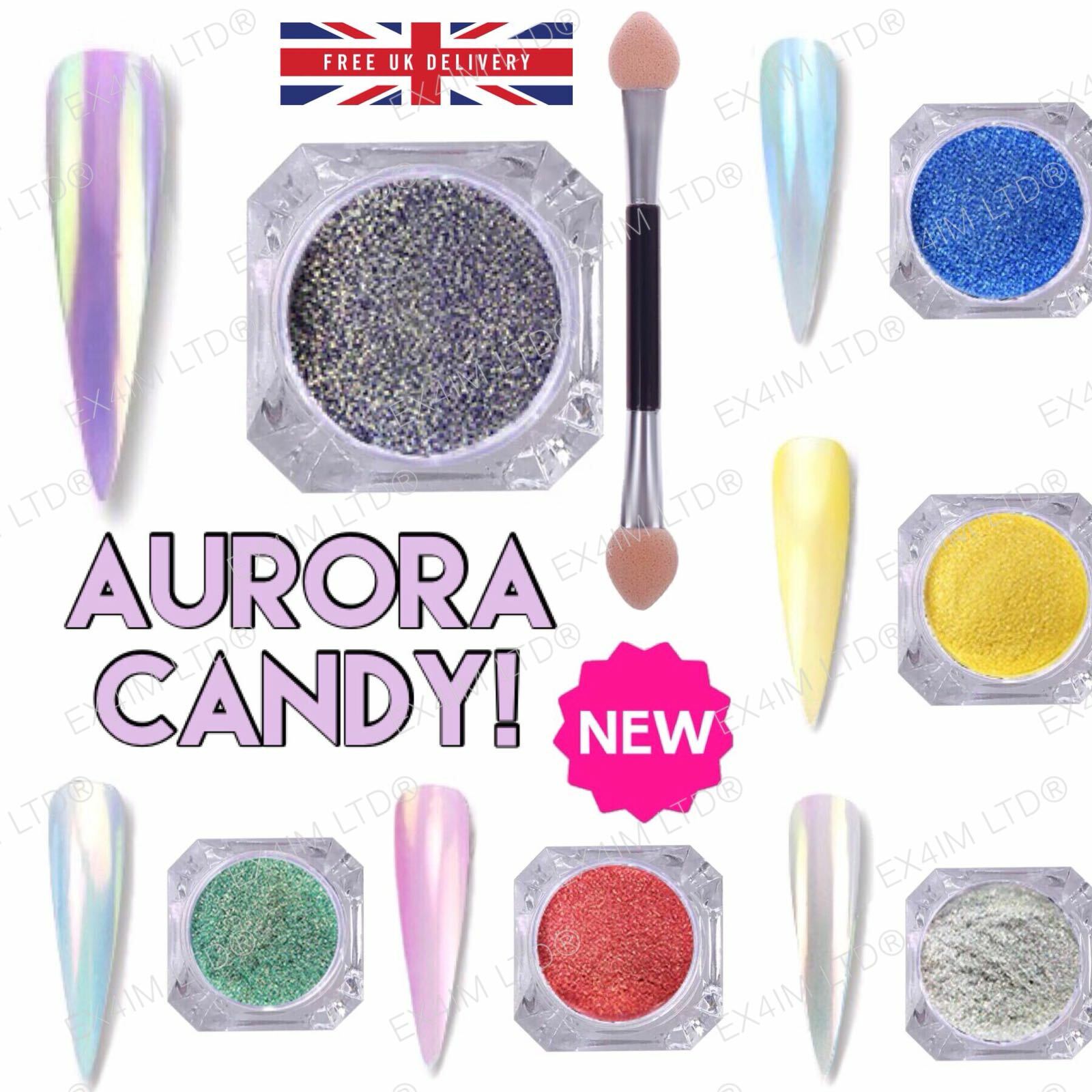 AURORA CANDY Nail Powder Colours UNICORN RAINBOW CHROME Mirror Mermaid Nails