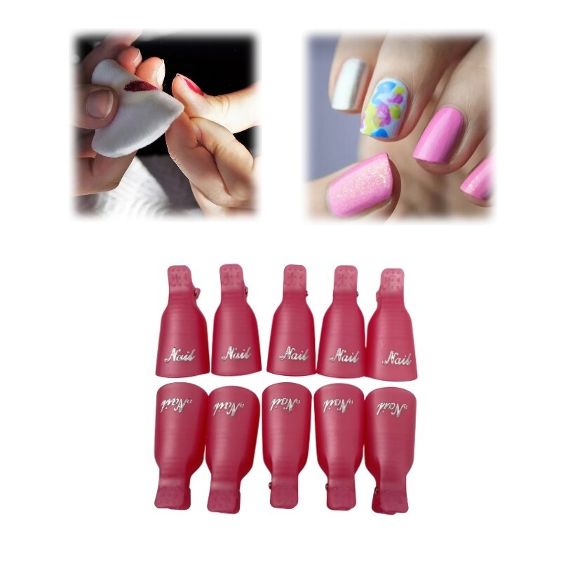 Pink Nail Removers Kit (Box of 10) Plastic Nail Gel Art Soak Off Remove Clip Cap