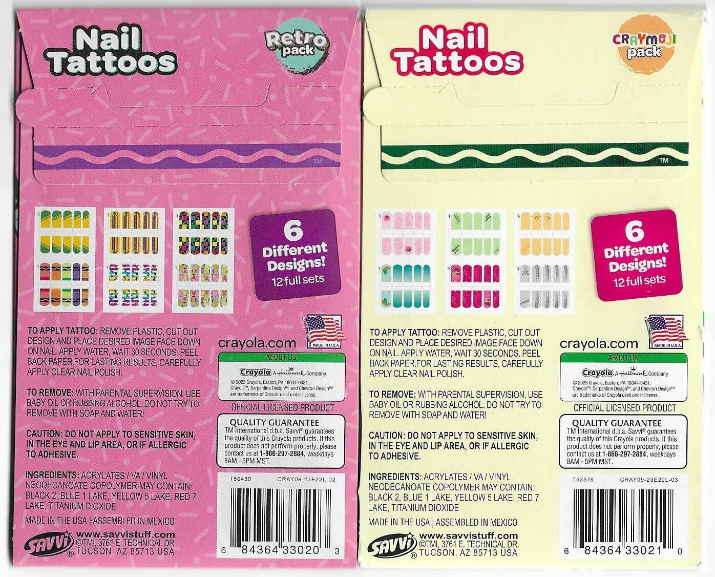 (2) Crayola Nail Tattoos – Retro & Craymoji Packs – Total 12 Designs/240 Count