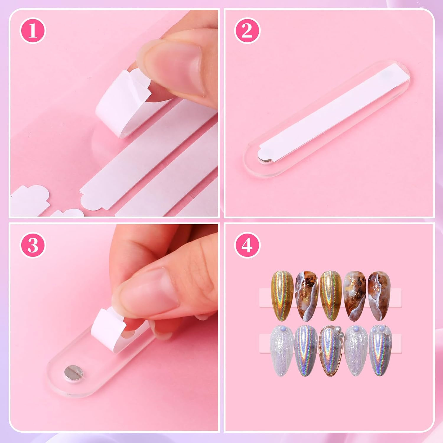 12 Sheets Double Sided Nail Tape for Press on Nails Storage, Clear Adhesive Moun