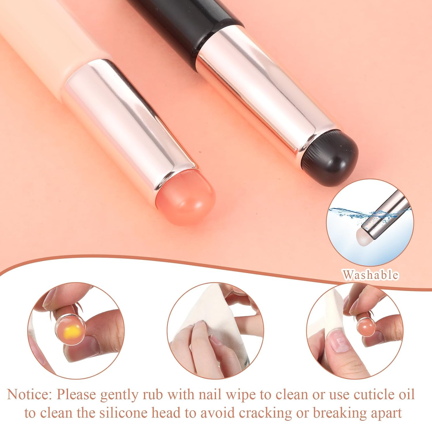 2 PCS Silicone Ombre Nail Art Brush, Chrome Powder Applicator, Reusable Gel Poli