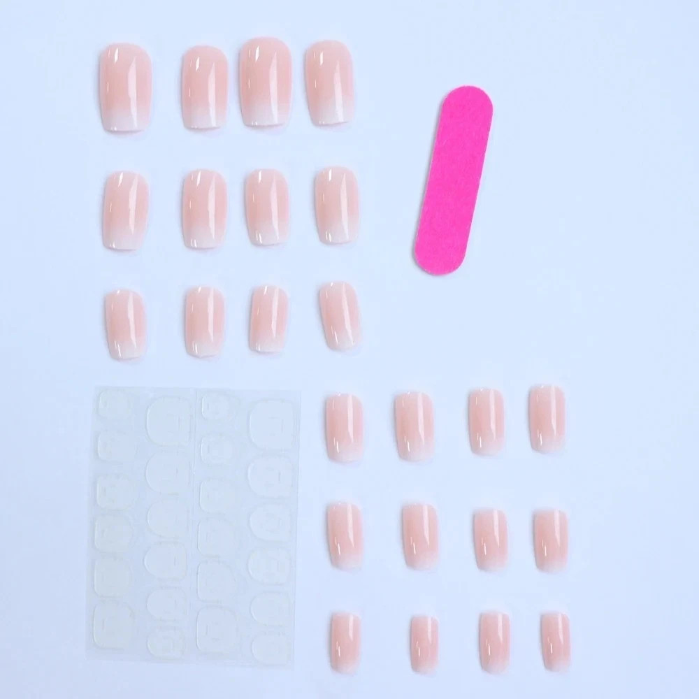 24pcs Glossy Pink Press-On Nails – Medium Square Full Cover Fake Nails