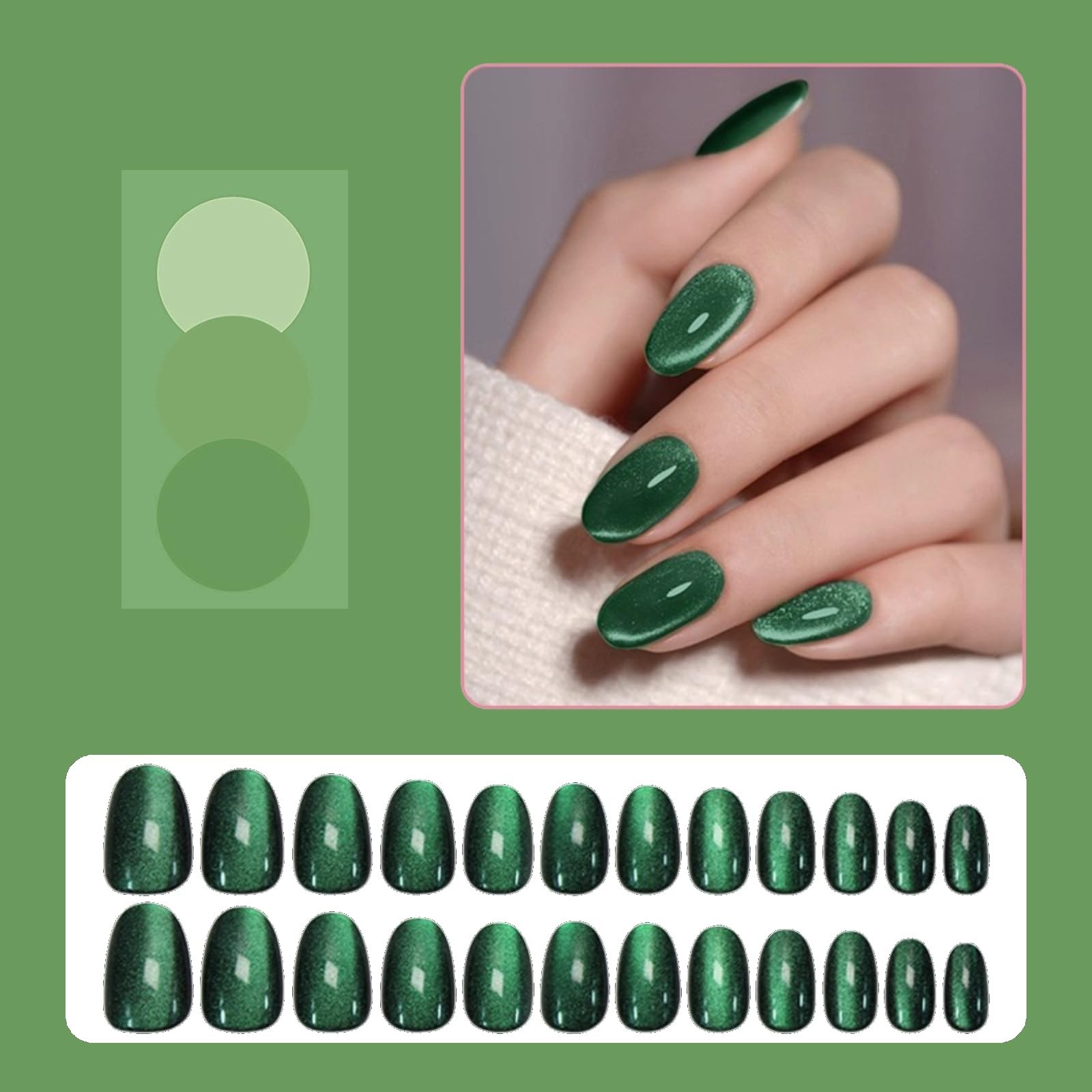 Haute Press On Nails – Dark Green Cat Eye Velvet Nails | Magnetic Shimmer Sho…
