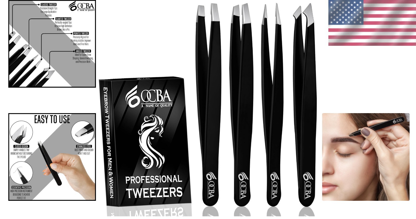 4 Tweezers for Facial Hair Women & Men- Grooming of Eyebrows-Ear Nose Ingrown…