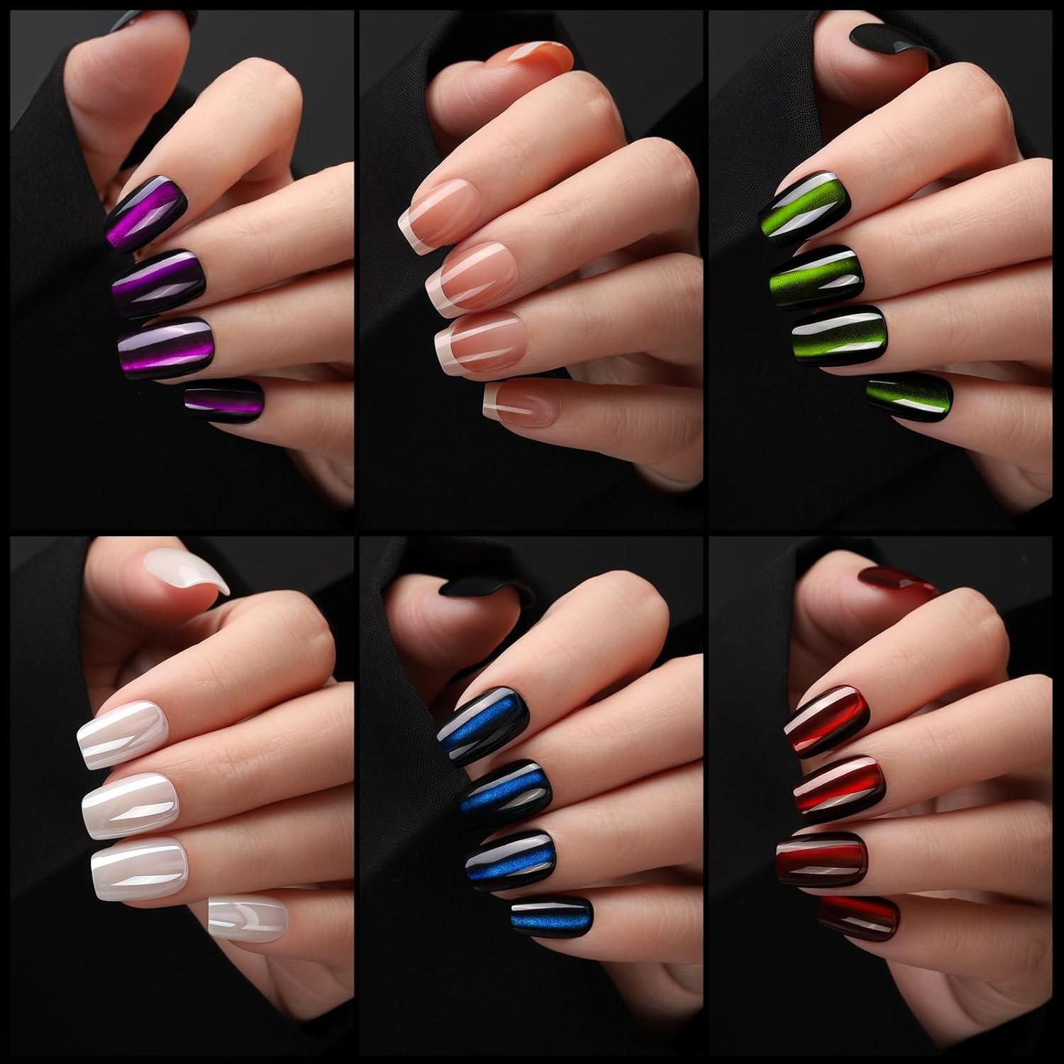 Press On Nails, 6 Colors Cat Eye Press On Nails Short, Natural Fake Nails Glo…