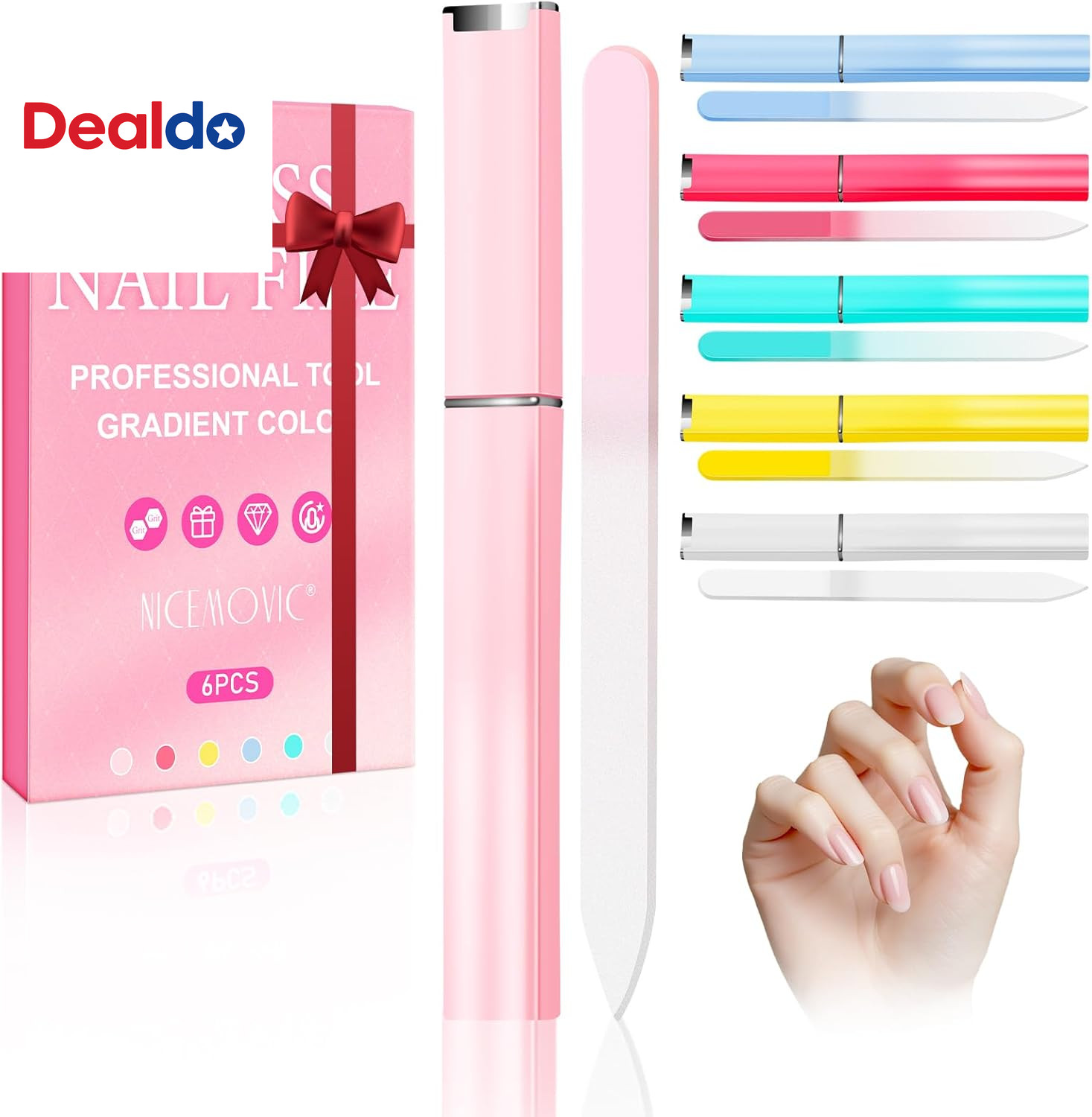 6 Pack Glass Nail File for Natural Nails, Stocking Stuffers for Teen Girls Women