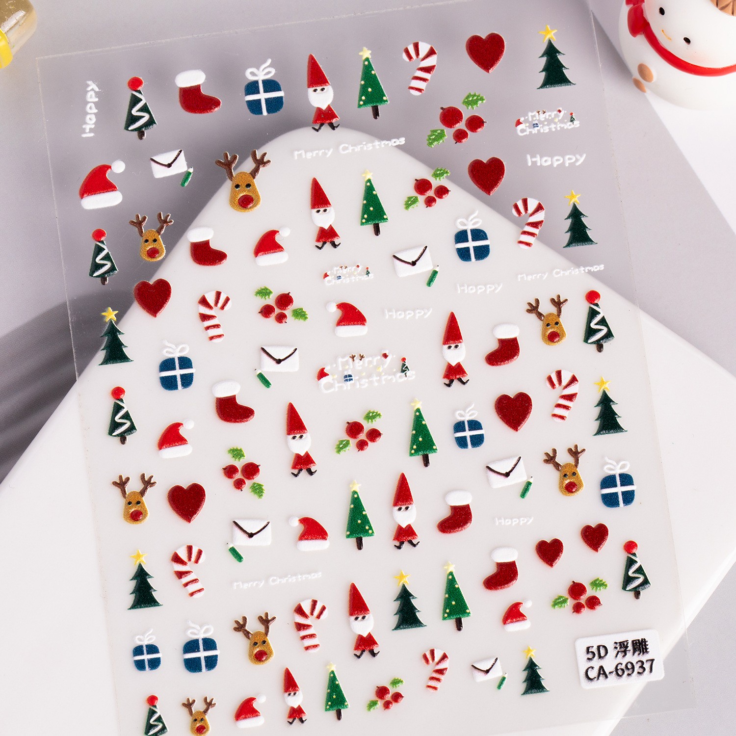 10Set Christmas Nail Stickers 5D Art DIY Manicure Decal Santa Snowman Xmas Decor