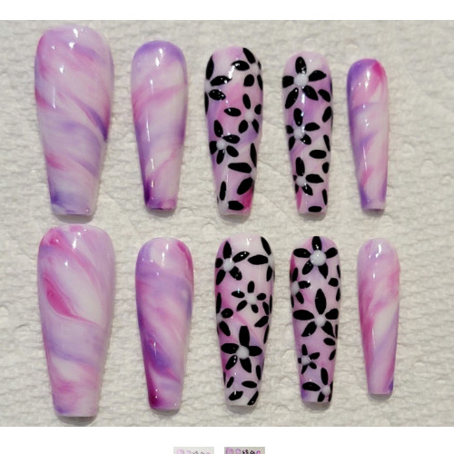 Tye Dye Rainbow watercolor marble 90s y2k floral flower press on nails coffin