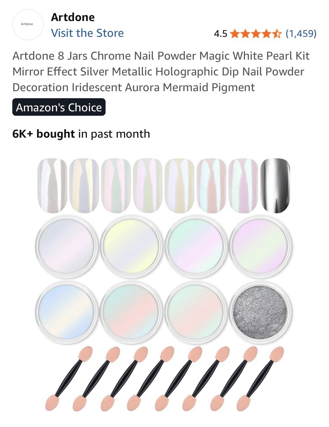 Artdone 8 Jars Chrome Nail Powder Magic White Pearl Kit