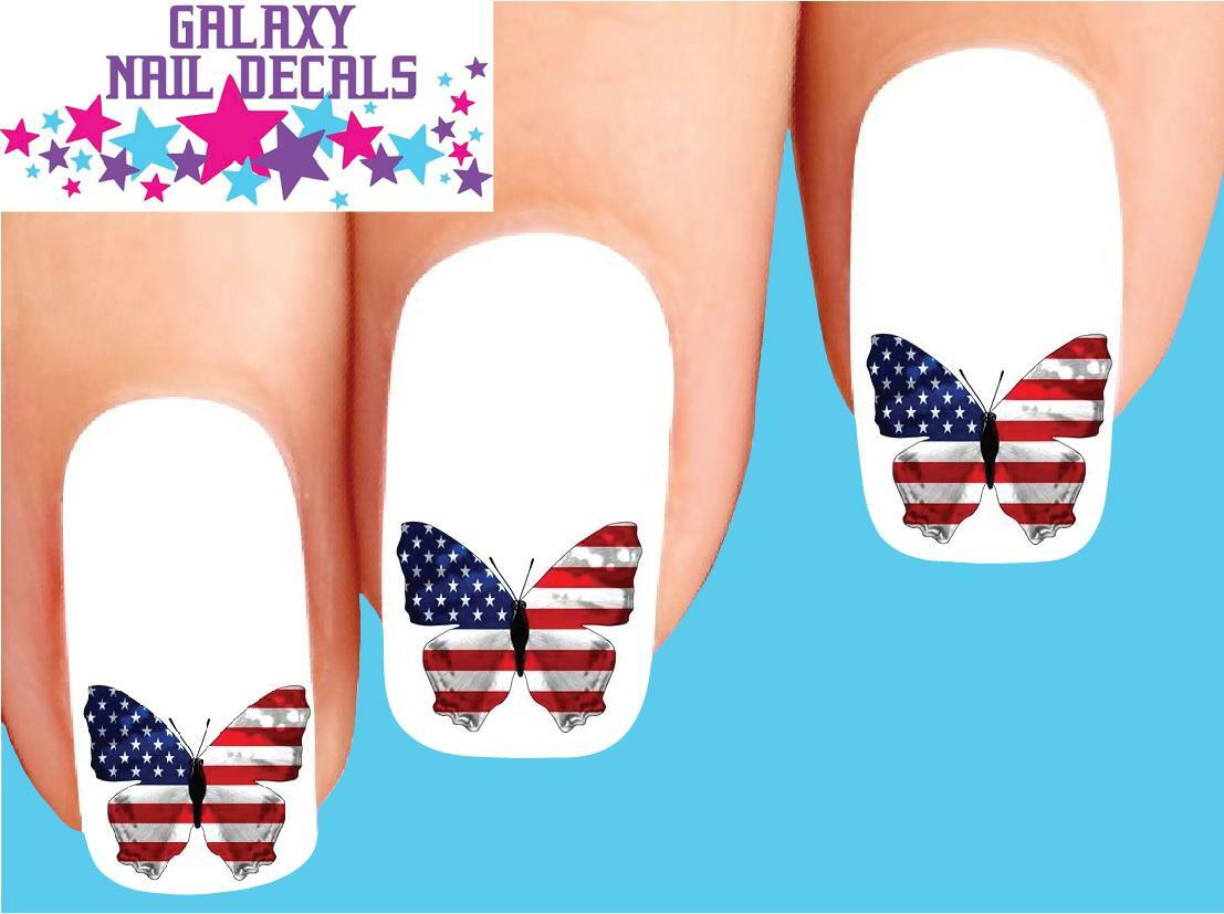 Waterslide Nail Decals – Set of 20 4th of July Flag Butterfly