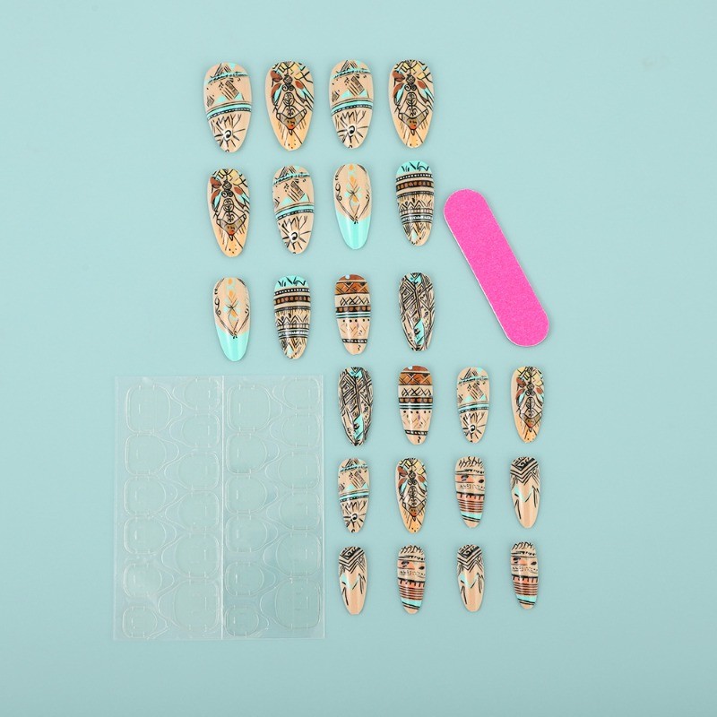 48PCS Fashionable Geometric Pattern Detachable Reusable Fake Nail Art
