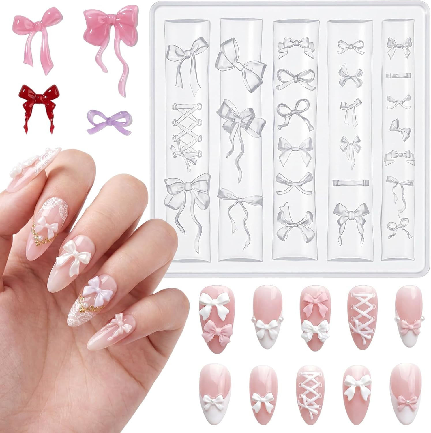 Bowknot Silicone Nail Molds 3D Gel Bow Nail Charms Cute Bows Nail Art Sculpture