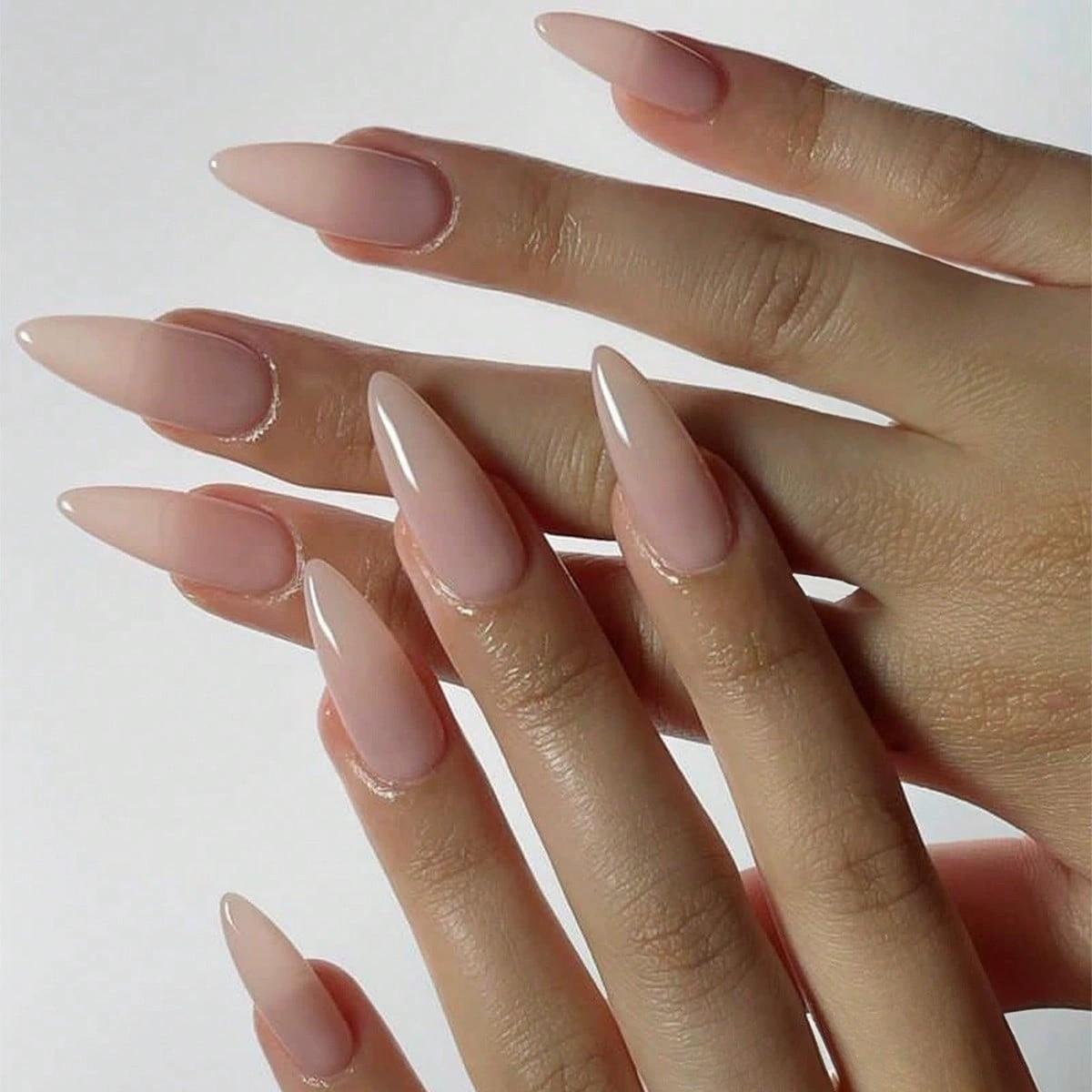 24Pcs Short Almond Nude Press On Nails Glossy Full Cover Fake Nails Reusable