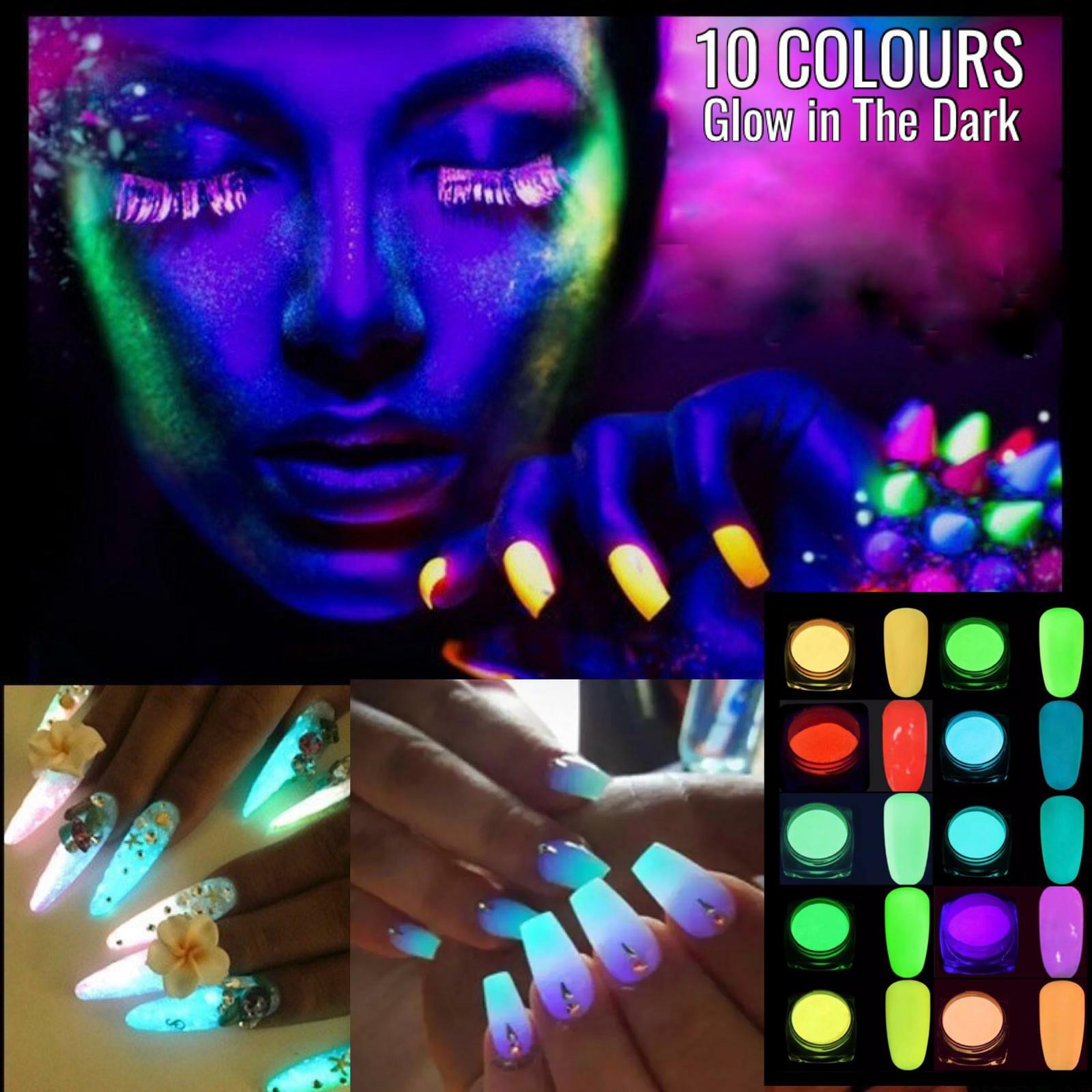 Glow in the Dark Nail Powder Neon Flash Luminous Glowing Nails Pigment Colours